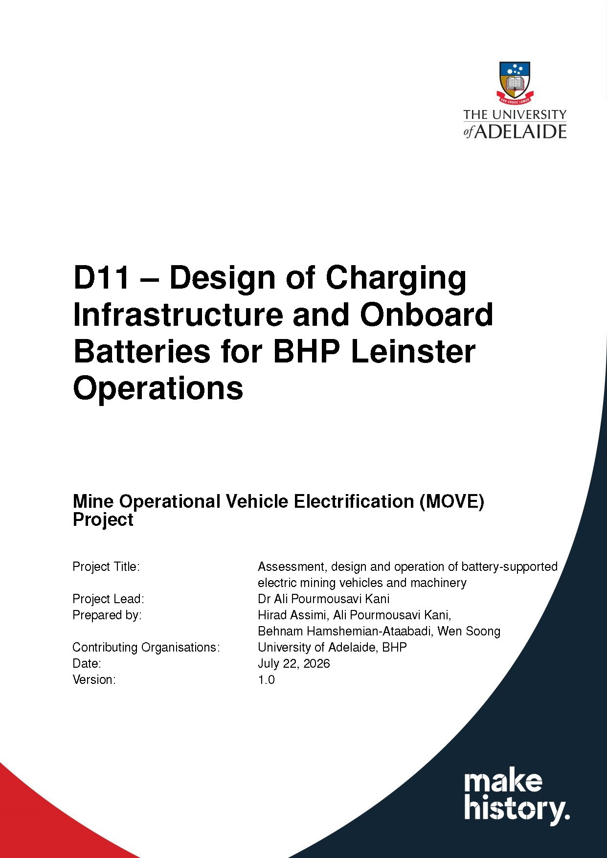 First page of the MOVE charging infrastructure design report for BHP and IGO mines