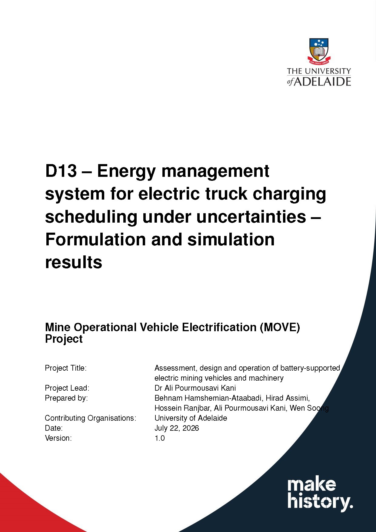 First page of the MOVE deterministic and stochastic energy management report for fleet charging