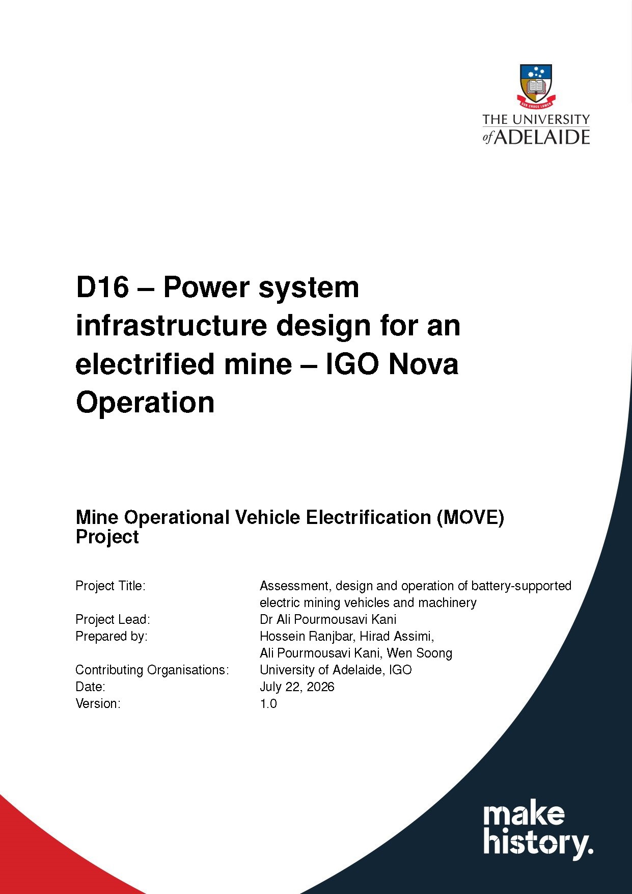 First page of the MOVE mine electrification power system infrastructure design report